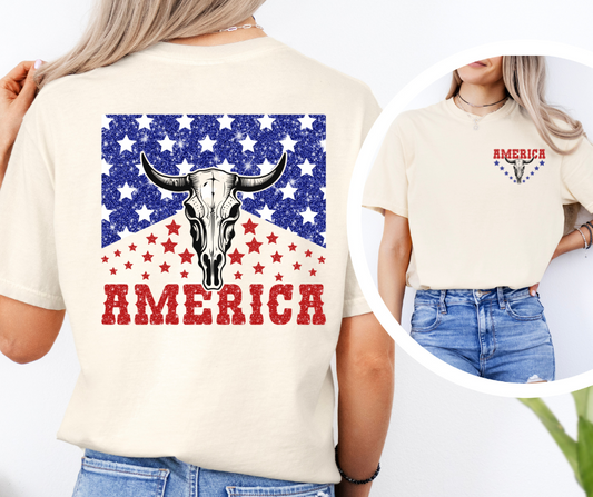 AMERICA SKULL FRONT AND BACK GRAPIC TEE