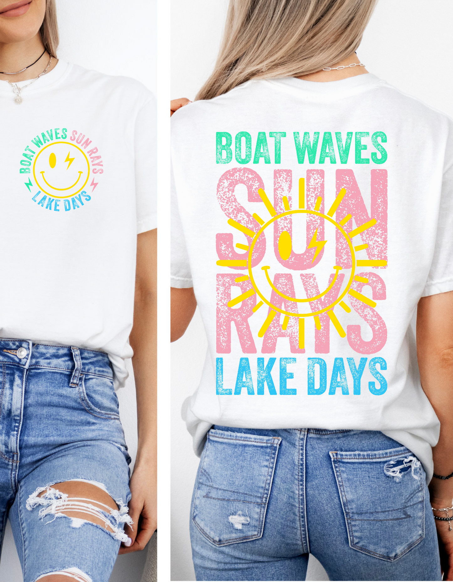 BOAT WAVES SUN RAYS RIVER/LAKE DAYS GRAPHIC TEE OR TANK