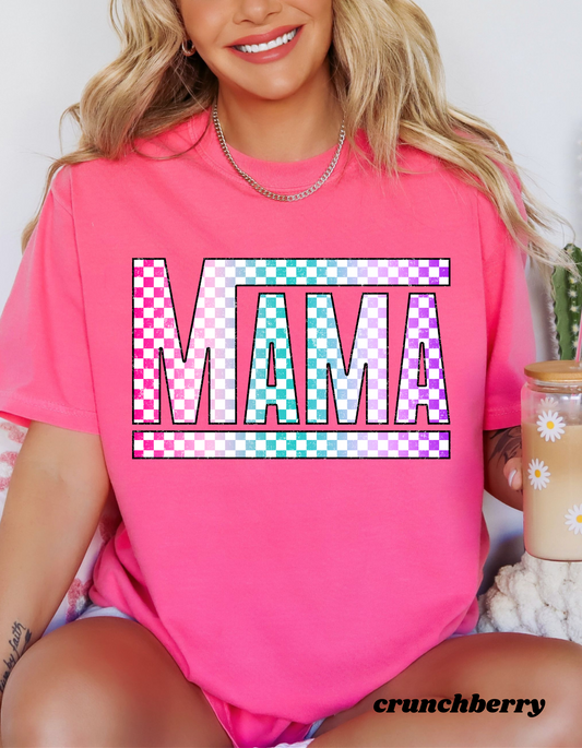 MAMA COLORFUL CHECKERED GRAPHIC TEE