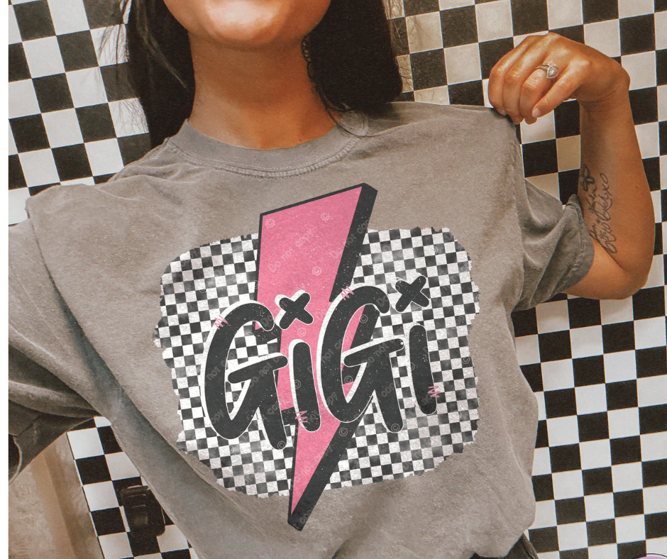 MAMA CHECKERED LIGHTNING BOLT GRAPHIC TEE