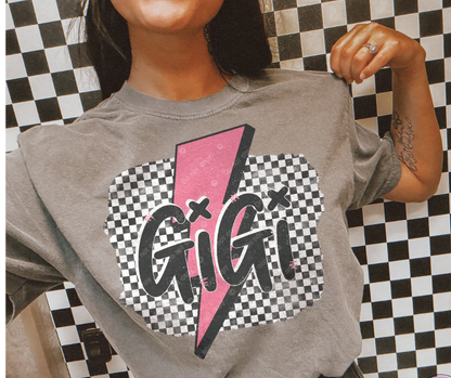 MAMA CHECKERED LIGHTNING BOLT GRAPHIC TEE