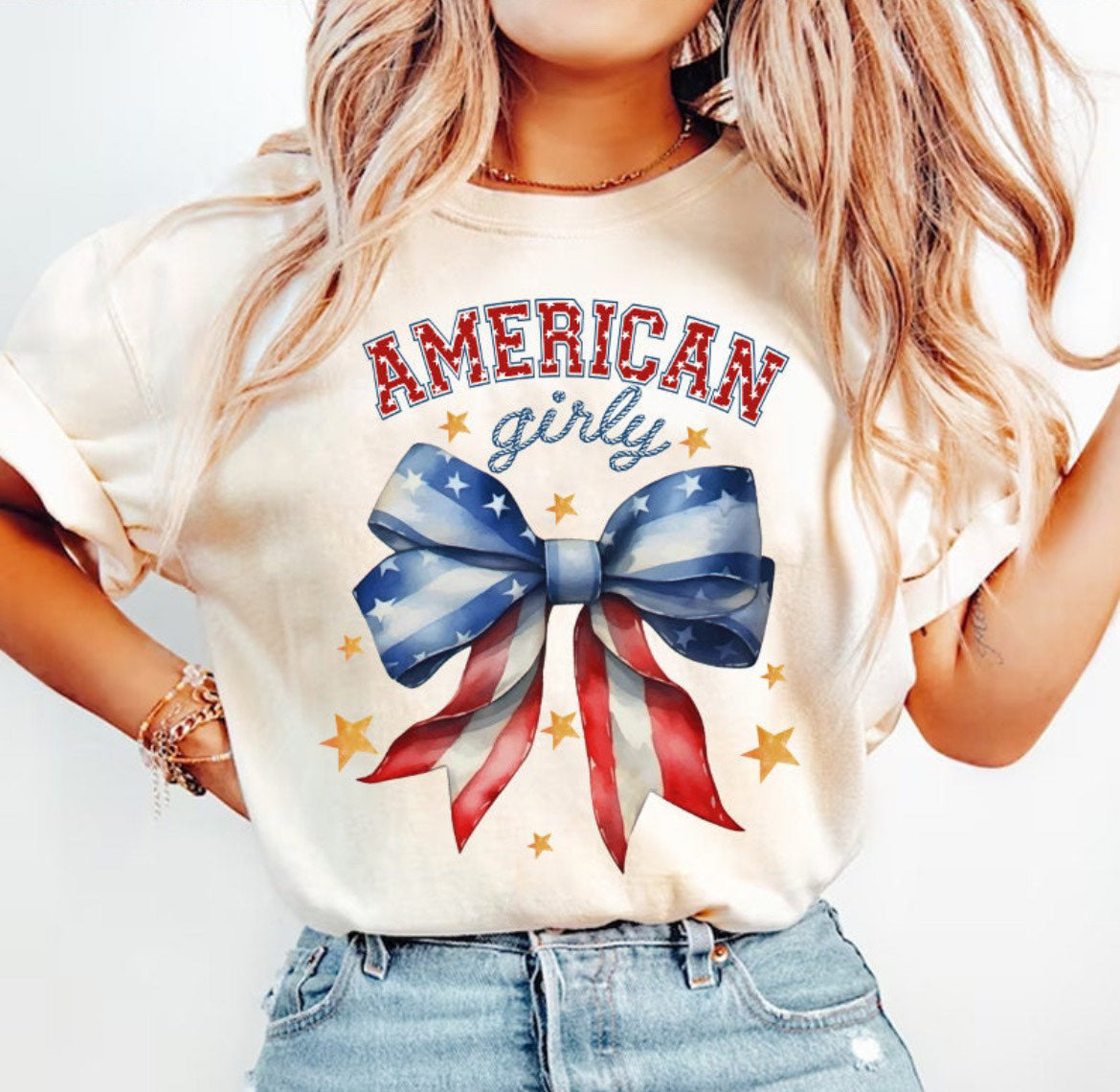 AMERICAN GIRLY BOW GRAOHIC TEE