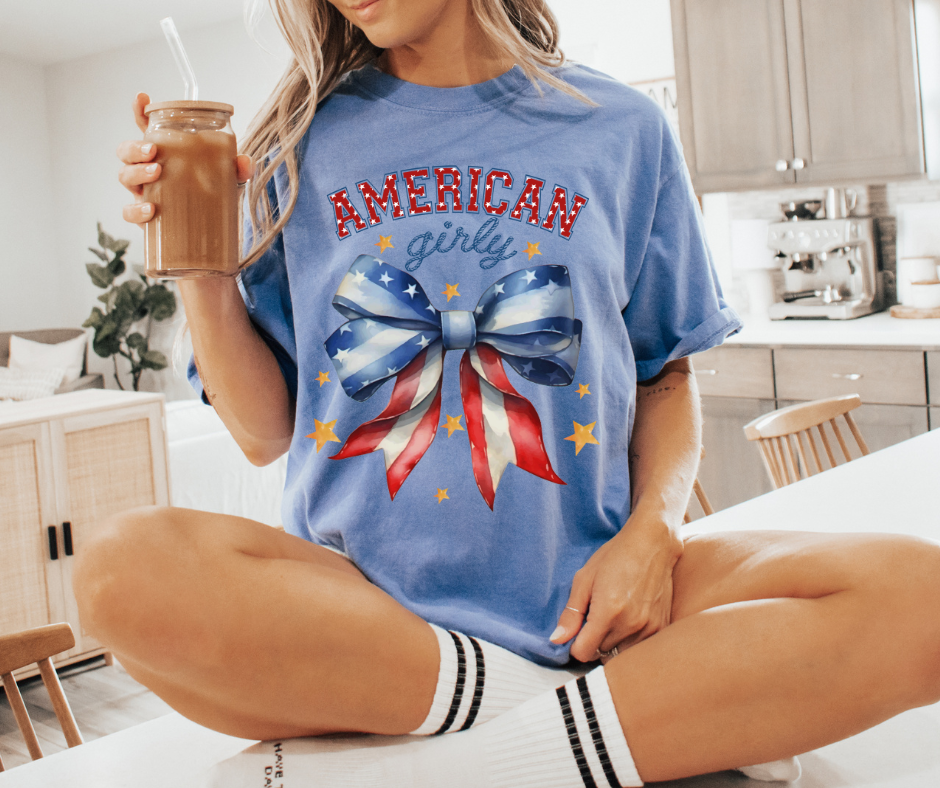 AMERICAN GIRLY BOW GRAOHIC TEE