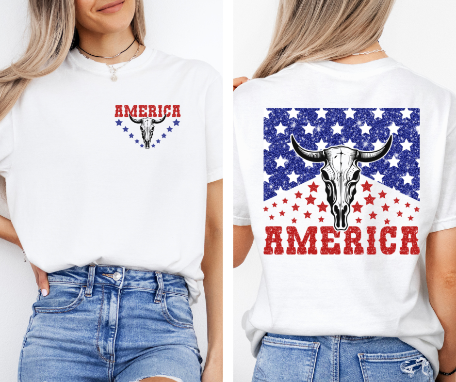 AMERICA SKULL FRONT AND BACK GRAPIC TEE