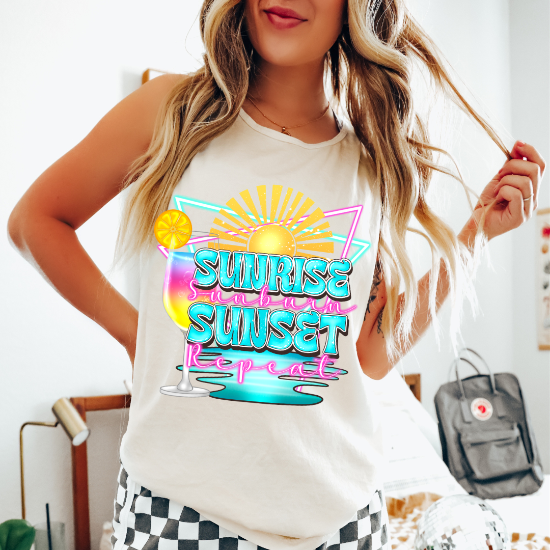 SUNRISE SUNBURN SUNSET REPEAT GRAPHIC TANK