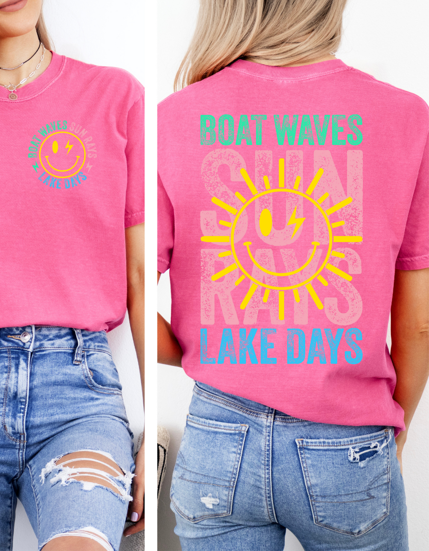 BOAT WAVES SUN RAYS RIVER/LAKE DAYS GRAPHIC TEE  OR TANK