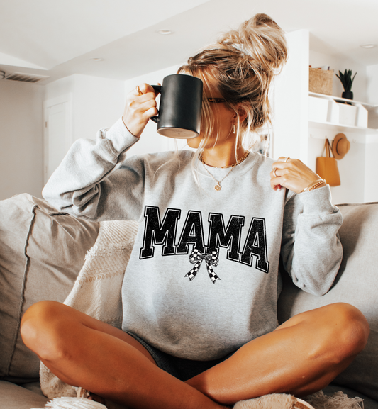 MAMA CHECKERED BOW SWEATSHIRT