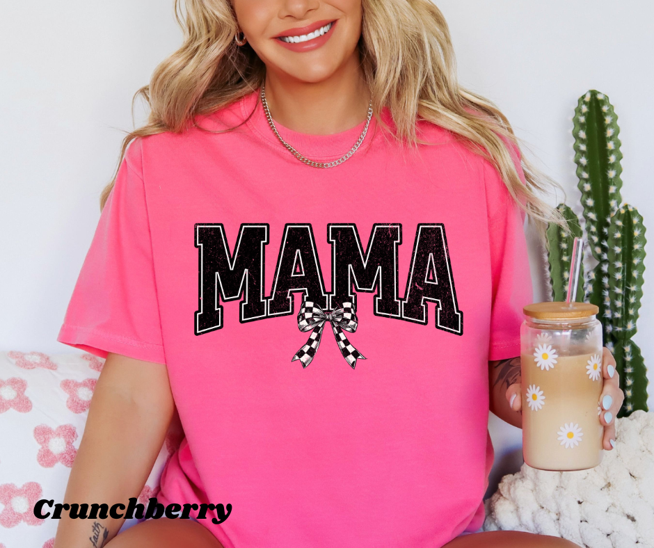 MAMA CHECKERED BOW GRAPHIC TEE