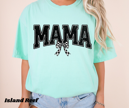 MAMA CHECKERED BOW GRAPHIC TEE