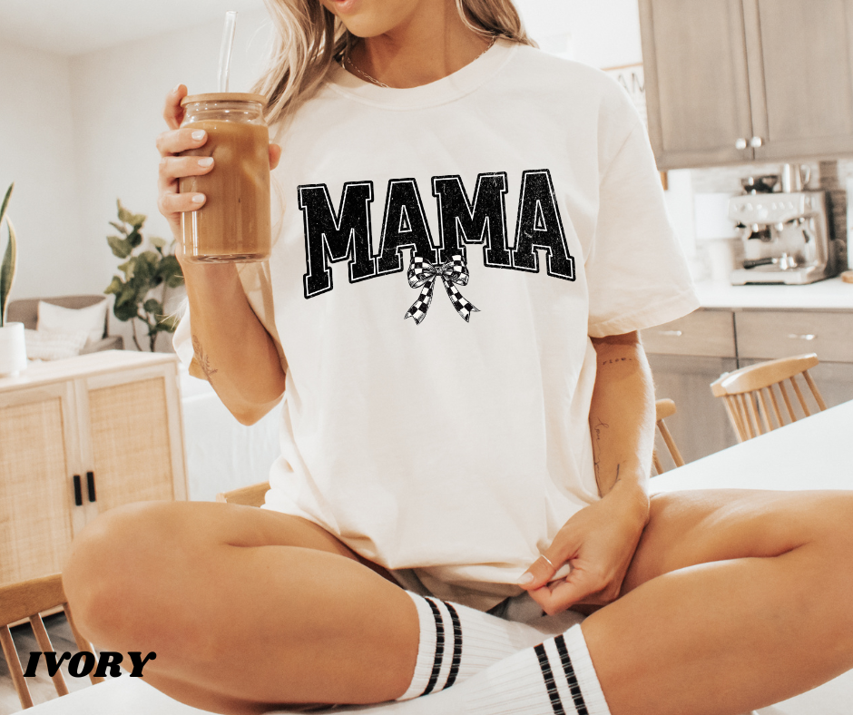 MAMA CHECKERED BOW GRAPHIC TEE