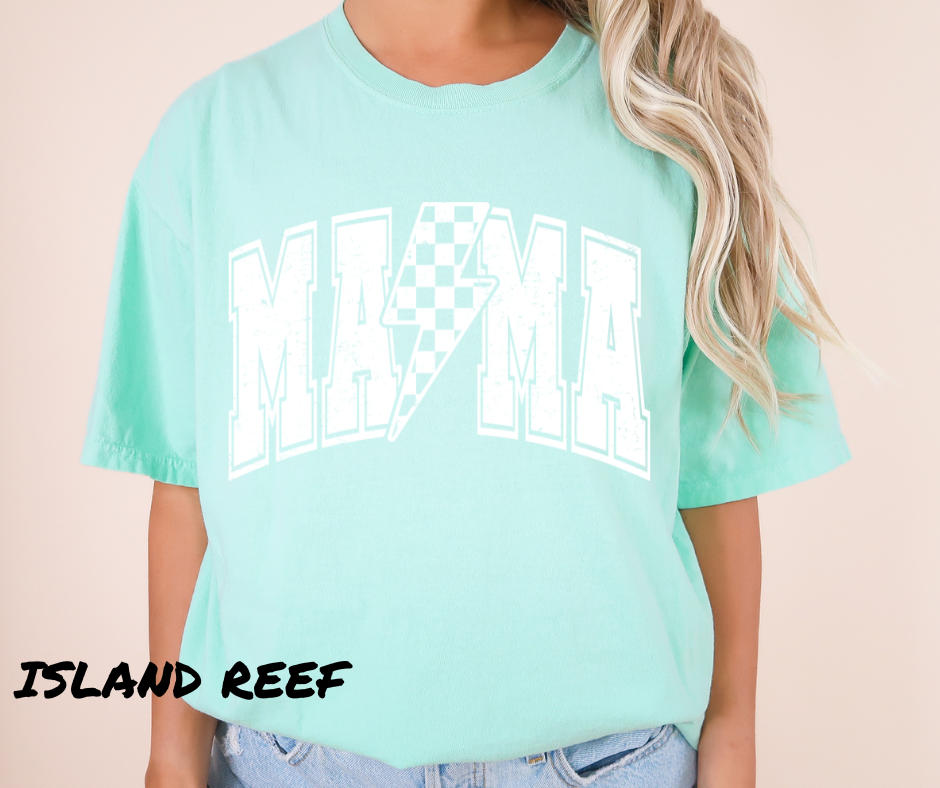 MAMA CHECKERED LIGHTNING BOLT GRAPHIC TEE