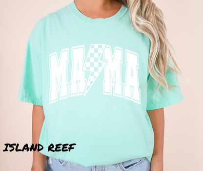 MAMA CHECKERED LIGHTNING BOLT GRAPHIC TEE