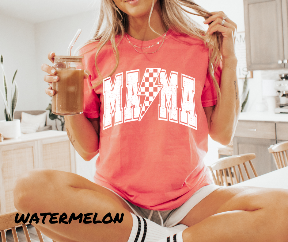 MAMA CHECKERED LIGHTNING BOLT GRAPHIC TEE