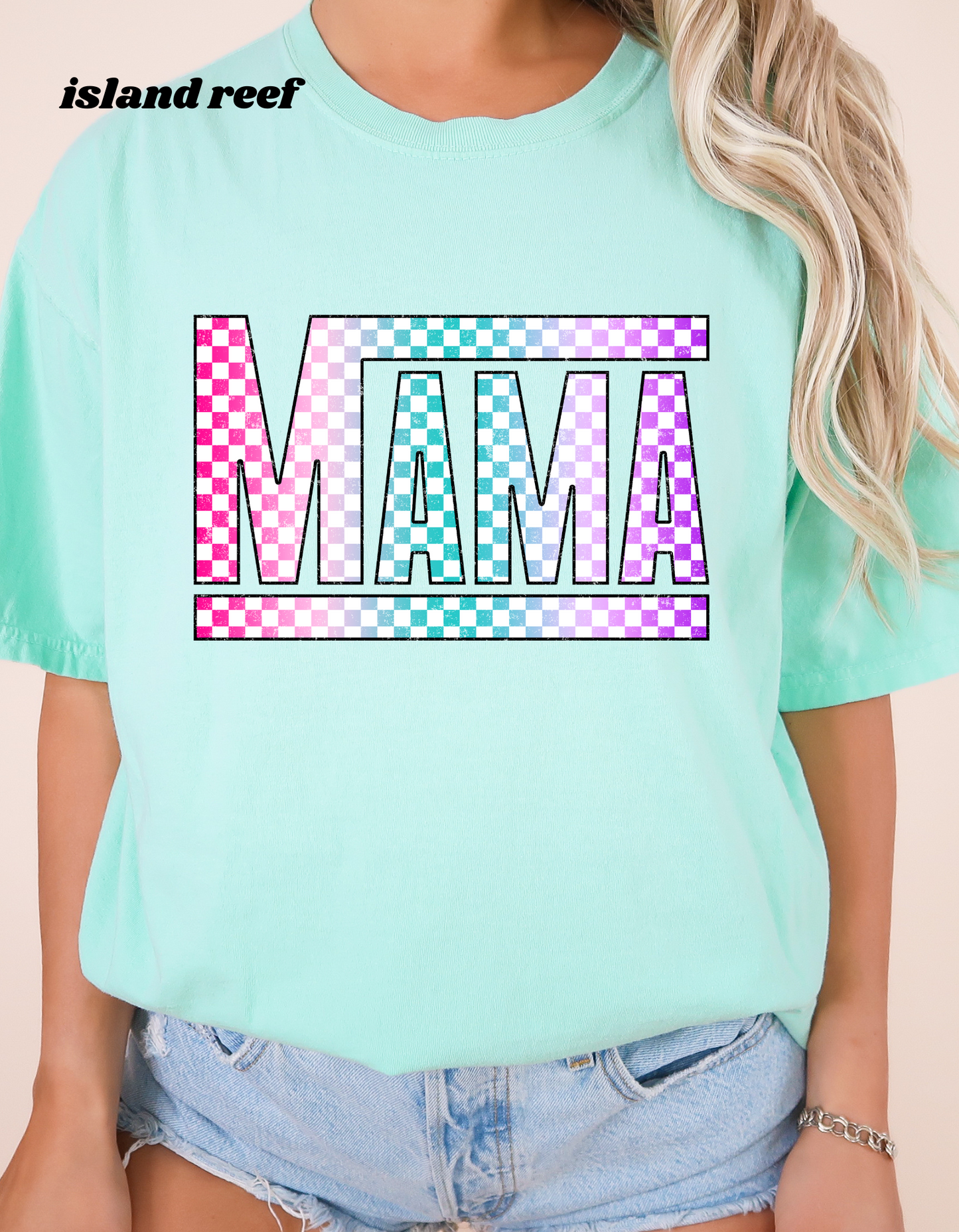 MAMA COLORFUL CHECKERED GRAPHIC TEE