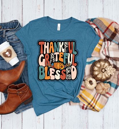 THANKFUL GRATEFUL BLESSED BOHO GRAPHIC TEE