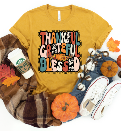 THANKFUL GRATEFUL BLESSED BOHO GRAPHIC TEE