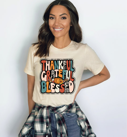 THANKFUL GRATEFUL BLESSED BOHO GRAPHIC TEE