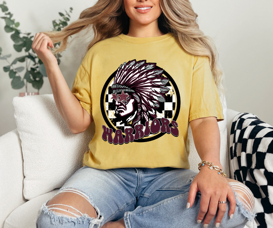 WARRIORS ROUND CHECKERED GRAPHIC TEE